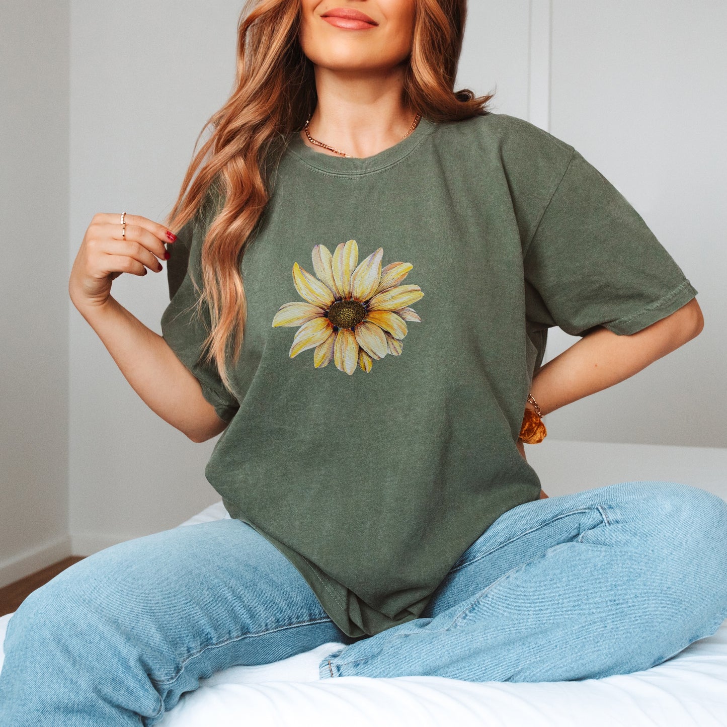 Yellow Flower Garment-Dyed T-shirt