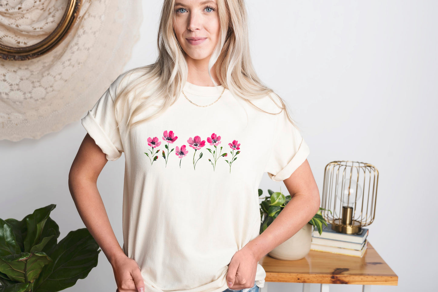 Pink Flowers Comfort Colors T-shirt