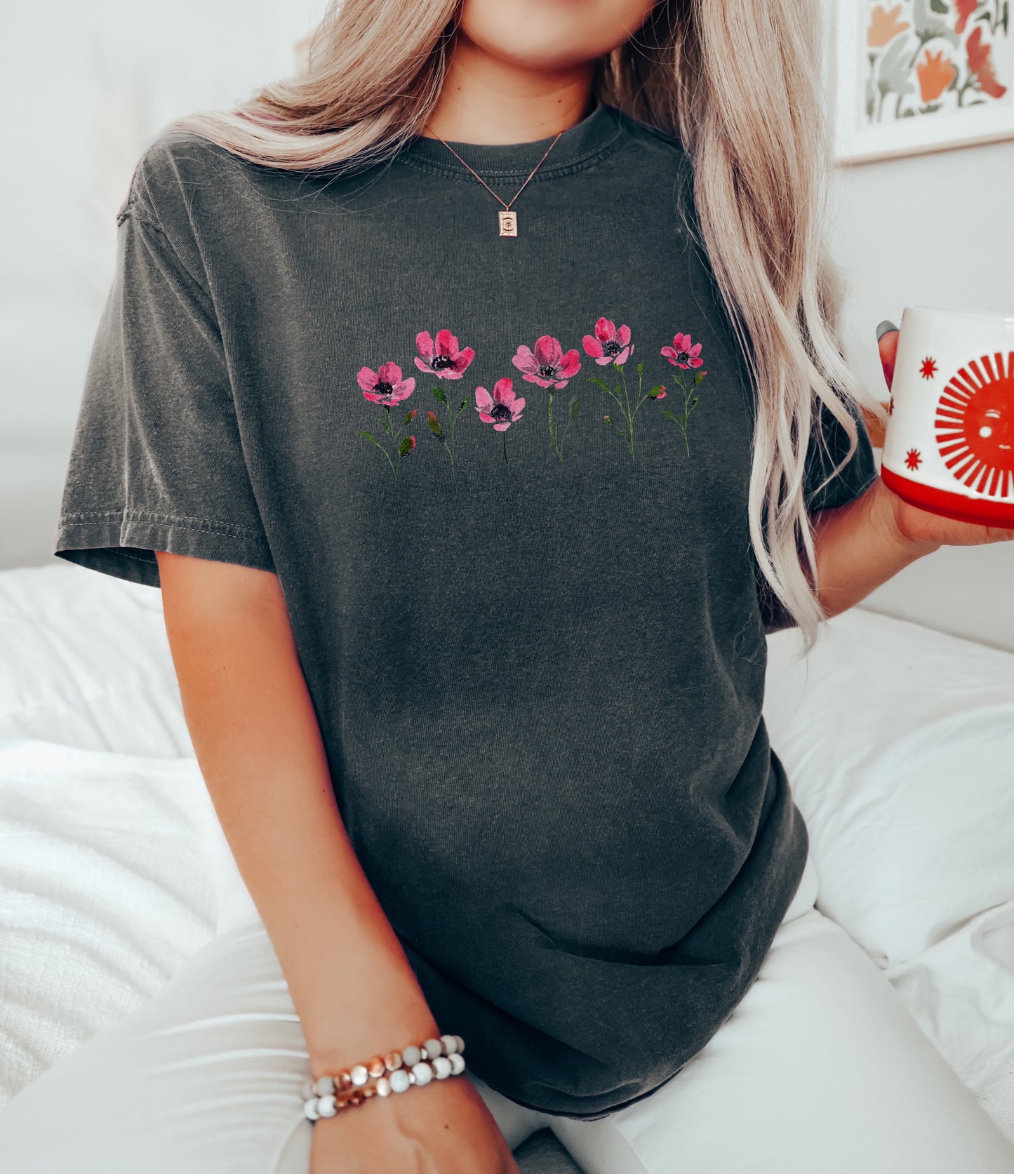 Pink Flowers Comfort Colors T-shirt