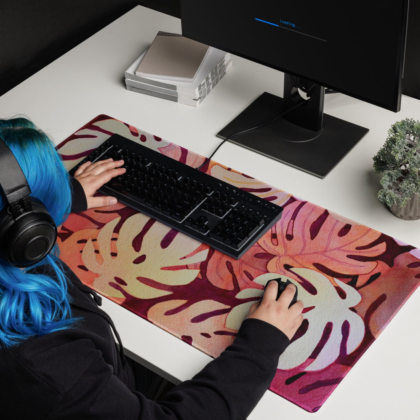 Pink Monstera Gaming mouse pad